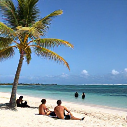 Caribbean Holidays, Haiti Scuba Diving, Travellers relaxing on a sunny Haitian beach after a day of scuba diving, with palm trees and calm sea