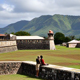 Caribbean Holidays, Haiti September Holidays, Couple exploring the historic Citadelle Laferri&egrave;re in northern Haiti with green mountains and dramatic stone fortifications