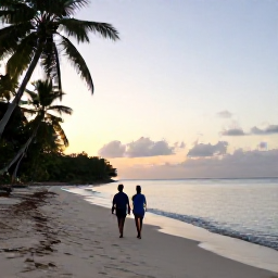 Caribbean Holidays, Haiti September Holidays, Couple walking beside a quiet Caribbean beach in Haiti at sunrise, soft morning light, natural travel photography