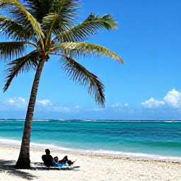 Caribbean Holidays, Haiti Solo Holidays, A peaceful Haitian beach with turquoise water, palm trees and a lone traveller relaxing on the sand beneath a sunny July sky
