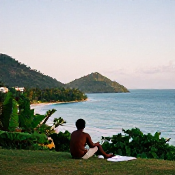 Caribbean Holidays, Haiti Solo Holidays, A solo traveller enjoying a quiet coastal view in Haiti during September, with tropical hills, blue sea and soft morning light