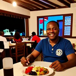Caribbean Holidays, Haiti Solo Holidays, A solo traveller enjoying a relaxed evening at a small Haitian restaurant, with local food, warm lights and a welcoming atmosphere