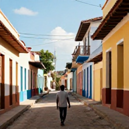 Caribbean Holidays, Haiti Solo Holidays, A solo traveller exploring a colourful historic street in Jacmel, Haiti, with local architecture and warm February sunshine