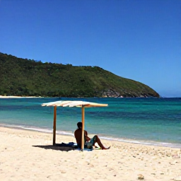 Caribbean Holidays, Haiti Solo Holidays, A solo traveller relaxing on a quiet Haitian coast with clear Caribbean water, a simple beach and green hills nearby