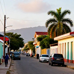 Caribbean Holidays, Haiti Solo Holidays, A warm April morning in Port-au-Prince, Haiti, with colourful streets, tropical greenery and local life, realistic travel photography