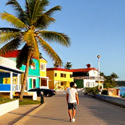 Caribbean Holidays, Haiti Solo Holidays, A welcoming Haitian coastal town with colourful buildings, palm trees and a solo traveller exploring in October sunshine