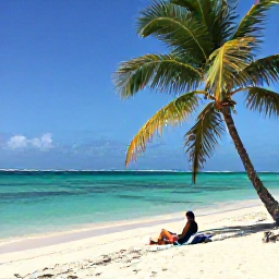 Caribbean Holidays, Haiti Solo Holidays, Quiet tropical beach near Jacmel, Haiti, with clear turquoise water, palm trees and a solo traveller relaxing by the shore