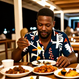 Caribbean Holidays, Haiti Solo Holidays, Solo traveller enjoying a relaxed evening meal at a Haitian restaurant with local dishes and warm ambient lighting