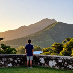 Caribbean Holidays, Haiti Solo Holidays, The Citadelle Laferri&egrave;re in northern Haiti at golden morning light, with a solo traveller looking across green mountains