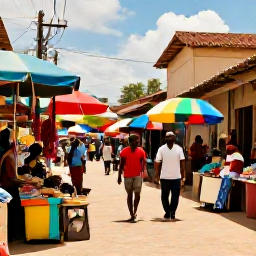 Caribbean Holidays, Haiti Spa Breaks, A colourful Haitian market street with local food, crafts and friendly atmosphere in warm March sunshine