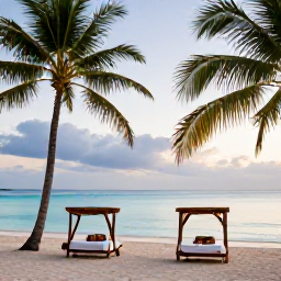 Caribbean Holidays, Haiti Spa Breaks, A peaceful beachfront spa in Haiti at sunrise, with treatment cabanas, palm trees and calm turquoise sea