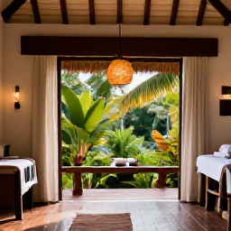 Caribbean Holidays, Haiti Spa Breaks, A peaceful Haitian spa treatment room opening towards a tropical garden, with natural materials and soft afternoon light