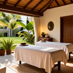 Caribbean Holidays, Haiti Spa Breaks, A peaceful luxury spa setting in Haiti with treatment rooms, tropical plants, warm sunlight and subtle Caribbean details