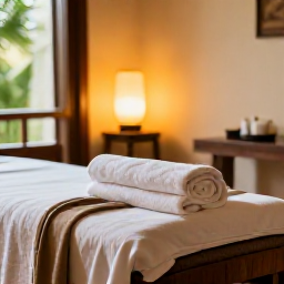 Caribbean Holidays, Haiti Spa Breaks, A tranquil spa treatment room in Haiti with natural textures, soft towels and warm Caribbean light