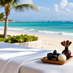 Caribbean Holidays, Haiti Spa Breaks, Elegant spa treatment overlooking a sunny Haitian coastline, with a massage table, natural materials and soft sea views