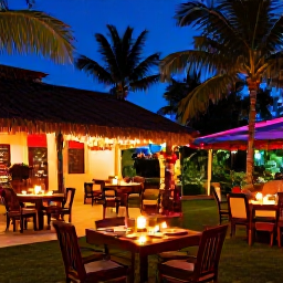 Caribbean Holidays, Haiti Spa Breaks, Festive Haitian resort scene in December with tasteful tropical decorations, candlelit dining and a welcoming evening atmosphere