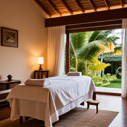 Caribbean Holidays, Haiti Spa Breaks, Peaceful Haitian spa resort in December, with a treatment room, tropical greenery and warm Caribbean light