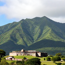 Caribbean Holidays, Haiti Tours July, Citadelle Laferri&egrave;re in northern Haiti above lush green mountains under a bright cloudy sky