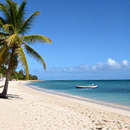 Caribbean Holidays, Haiti Tours July, Turquoise Caribbean sea beside a sandy beach near Jacmel, Haiti, with palm trees and small fishing boats