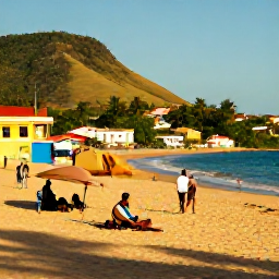 Caribbean Holidays, Haiti Tours June, Colourful Haitian coastal town in warm June sunshine, with local life, tropical hills and the Caribbean Sea