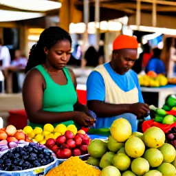 Caribbean Holidays, Haiti Tours June, Haitian market with colourful fruit, spices, handmade crafts and friendly local shoppers in warm daylight