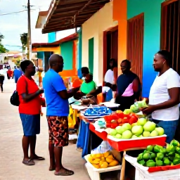 Caribbean Holidays, Haiti Tours May, Friendly Haitian guide welcoming visitors in a colourful market street, with local crafts and tropical produce