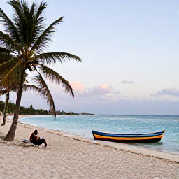 Caribbean Holidays, Haiti Tours May, Quiet Haitian beach with clear blue water, palm trees, colourful wooden boats and a relaxed afternoon atmosphere