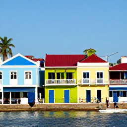 Caribbean Holidays, Haiti Tours November, Colourful waterfront in Jacmel, Haiti, with local people, tropical light and traditional Caribbean architecture