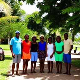 Caribbean Holidays, Haiti Tours November, Friendly travellers preparing for a guided Haiti tour in warm November sunshine, with a local guide and tropical scenery