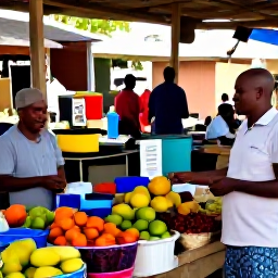 Caribbean Holidays, Haiti Tours October, Friendly Haitian market scene with colourful fruit, spices, handmade crafts and local people in warm October light