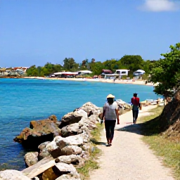 Caribbean Holidays, Haiti Walking Holidays, A coastal Haitian walking route beside turquoise water, rocky shoreline and a small fishing village