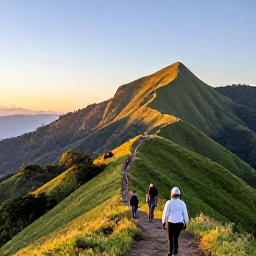 Caribbean Holidays, Haiti Walking Holidays, A dawn view of Haiti's green mountain trails, with walkers setting out beneath a clear January sky