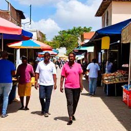 Caribbean Holidays, Haiti Walking Holidays, A friendly local guide leading visitors through a colourful Haitian market street in January