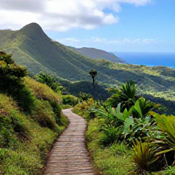 Caribbean Holidays, Haiti Walking Holidays, A scenic mountain walking trail in Haiti during August, with lush green hills, tropical vegetation and distant Caribbean views