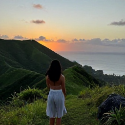 Caribbean Holidays, Haiti Walking Holidays, Sunset over green Haitian mountains and the Caribbean Sea, viewed from a peaceful walking trail