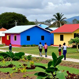 Caribbean Holidays, Haiti Walking Holidays, Travellers walking through a traditional Haitian village in April, meeting residents beside colourful houses and garden plots