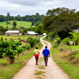 Caribbean Holidays, Haiti Walking Holidays, Walkers following a rural path beside small farms and tropical greenery in Haiti, with local village life nearby