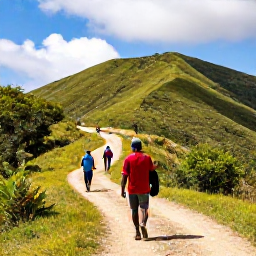 Caribbean Holidays, Haiti Walking Holidays, Walkers following a scenic trail through Haiti&rsquo;s green mountain landscape in warm February sunshine
