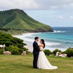 Caribbean Holidays, Haiti Weddings May, Couple exploring a scenic Haitian coastline after their wedding, with green hills, turquoise sea and a relaxed Caribbean atmosphere