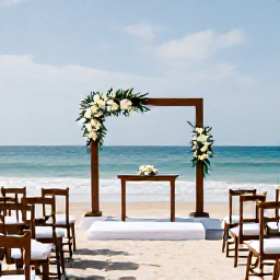 Caribbean Holidays, Haiti Weddings May, Elegant outdoor wedding ceremony beside a Caribbean beach in Haiti, decorated with simple white flowers and wooden chairs