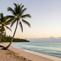 Caribbean Holidays, Haiti Wellness, A calm tropical beach in Haiti at sunrise, with palm trees, clear turquoise water and a quiet sandy shoreline