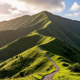 Caribbean Holidays, Haiti Wellness Break, Peaceful Haitian mountain landscape in May, with green hills, a winding path and soft afternoon sunshine