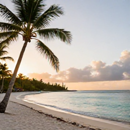 Caribbean Holidays, Haiti Wellness Break, Quiet tropical beach in Haiti at sunrise, with calm turquoise water, palm trees and a peaceful atmosphere