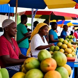 Caribbean Holidays, Haiti Wellness, Colourful Haitian market with fresh tropical fruit, friendly local vendors and a relaxed daytime atmosphere