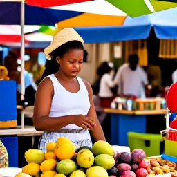 Caribbean Holidays, Haiti Wellness, Colourful Haitian market with tropical fruit, handmade crafts and friendly local atmosphere in warm daylight
