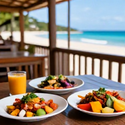 Caribbean Holidays, Haiti Wellness, Fresh Haitian tropical fruit, colourful local dishes and a relaxed open-air dining setting near the coast