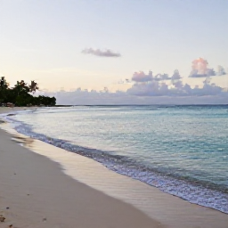 Caribbean Holidays, Haiti Wellness July, Quiet tropical beach in Haiti at sunrise, calm turquoise water, soft sand and a peaceful wellness holiday atmosphere