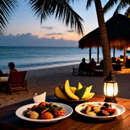 Caribbean Holidays, Haiti Wellness July, Relaxed Haitian seaside evening with local seafood, tropical fruit, lanterns and calm coastal scenery