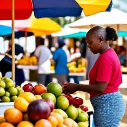 Caribbean Holidays, Haiti Wellness March, Colourful Haitian market with fresh tropical fruit, local produce and friendly shoppers in warm March sunshine