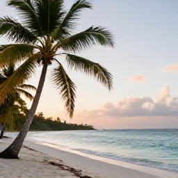 Caribbean Holidays, Haiti Wellness, Quiet tropical beach in Haiti in January, soft morning sunlight, palm trees, calm turquoise water and a peaceful atmosphere